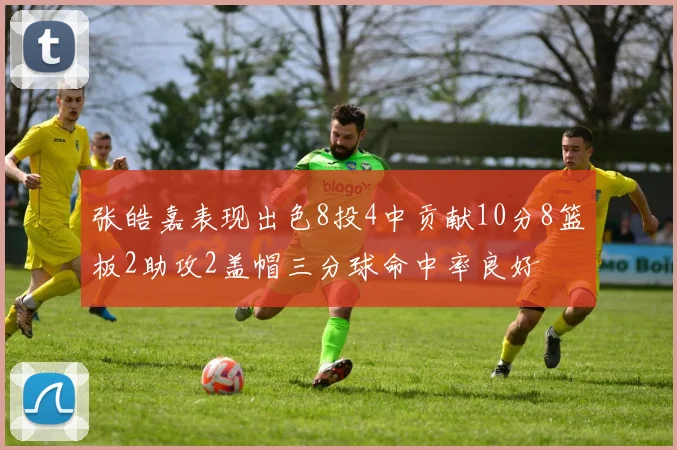 张皓嘉表现出色8投4中贡献10分8篮板2助攻2盖帽三分球命中率良好
